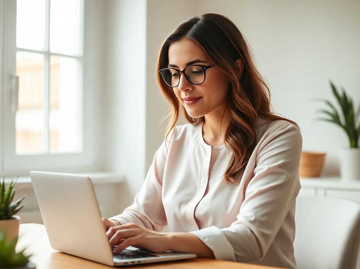 Executive assistant working with AI tools on a laptop